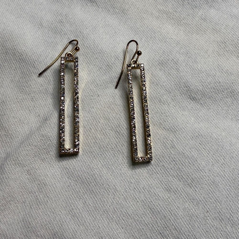 Vintage Gold & Faux Diamond Party Holiday Rectangular Earrings